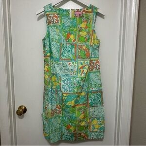 Lilly Pulitzer Classic Shift Dress green blue orange size 6